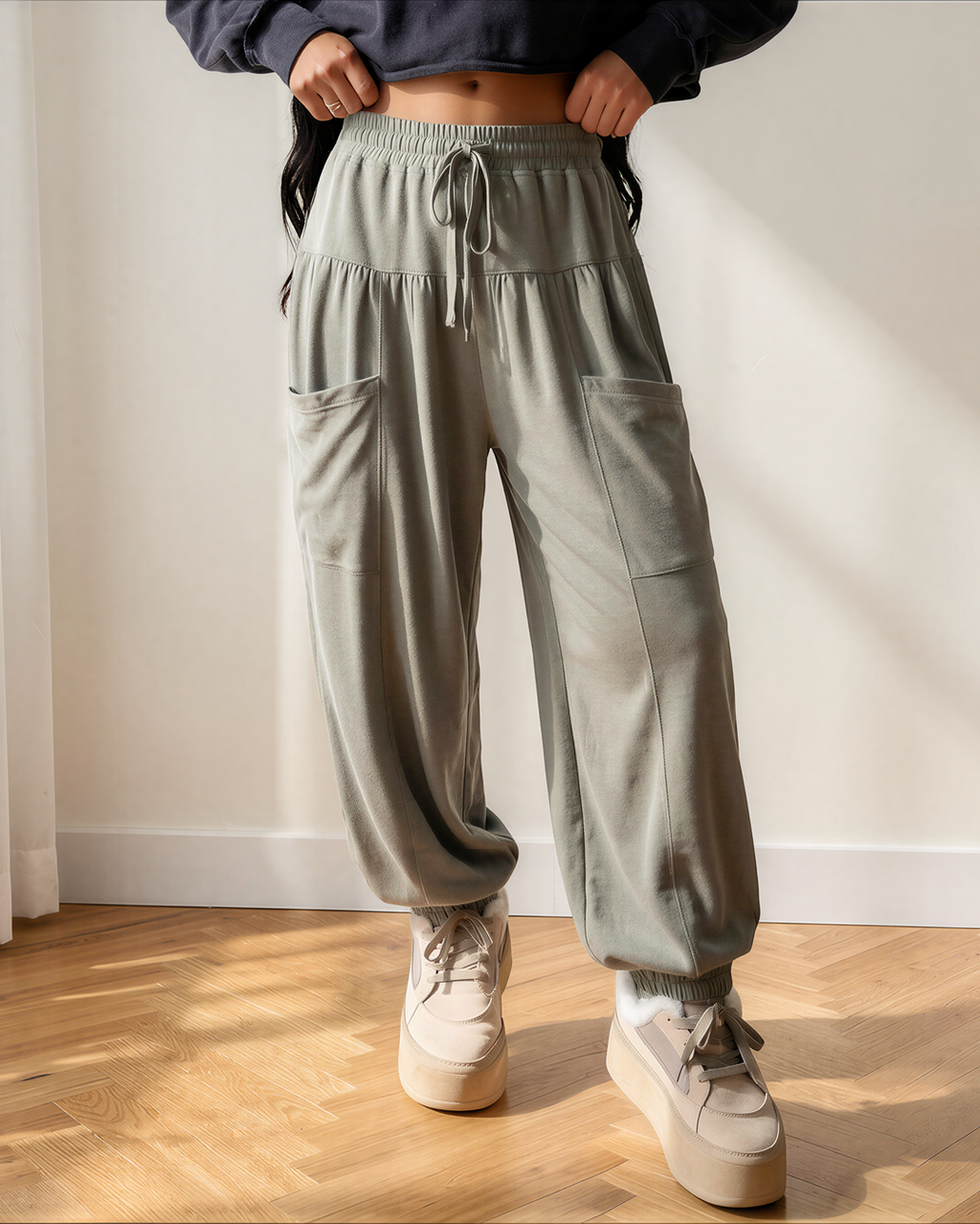 Fern Elastic Waist Drawstring Wide Leg Full Length Pants
