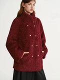 Plus Size Burgundy Faux Fur Coat