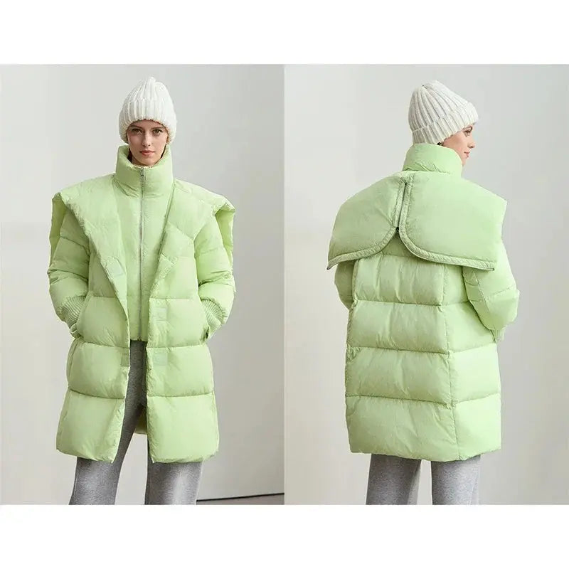 Magnetic Buckle Hooded Down Coat