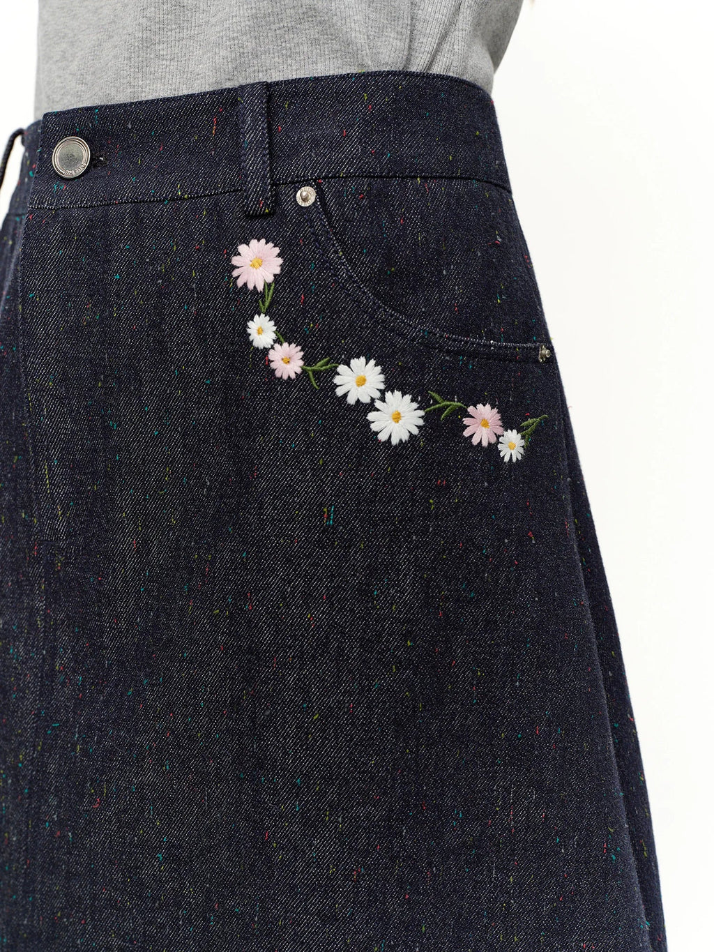 Women's Denim Skirt Floral Embroidered High-Waist