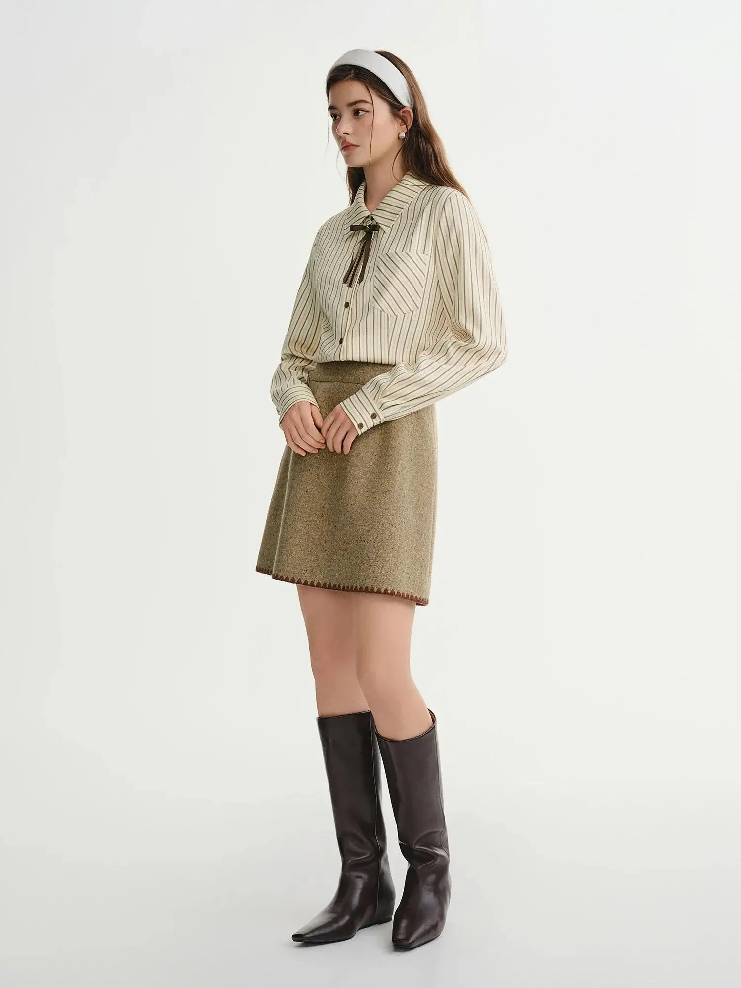 Plus Size Caramel Striped Layering Shirt
