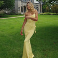 Sleeveless Neck-Wrap Evening Party Dress with Floral Strap Accents