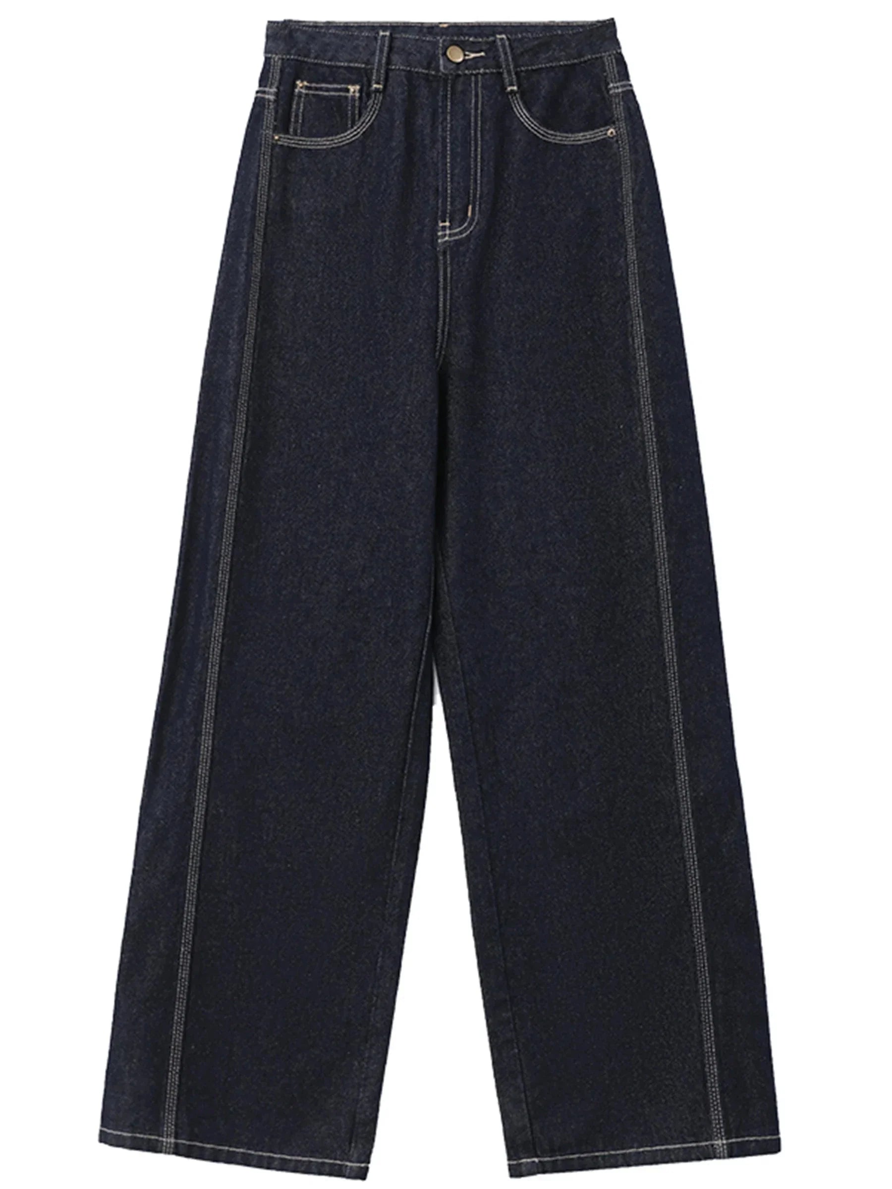 High-Waisted Wide Leg Jeans Loose Straight Denim