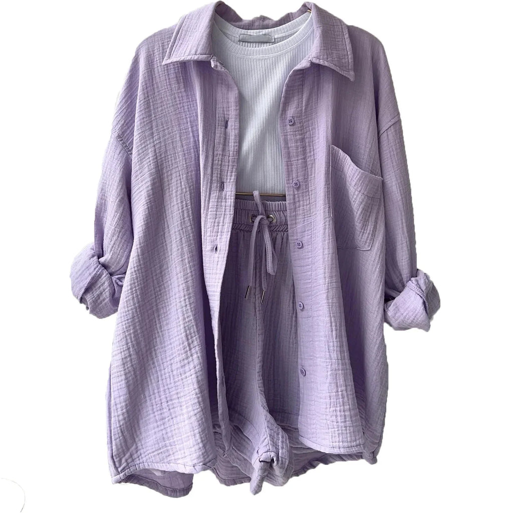 Women’s 2-Piece Cotton Gauze Pajama Set Summer Sleepwear