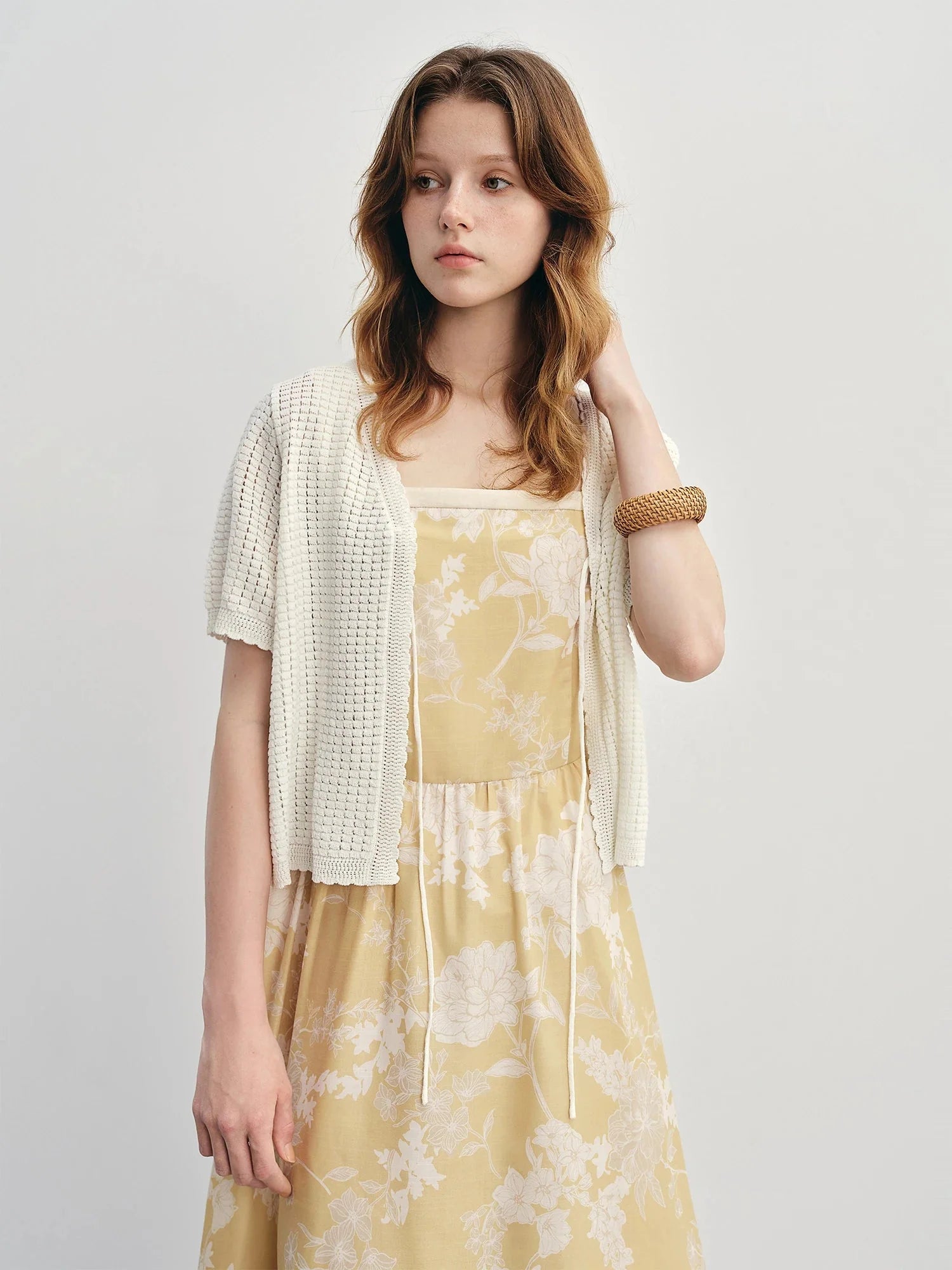Textured Mesh Cardigan Relaxed Resort to Office Fit