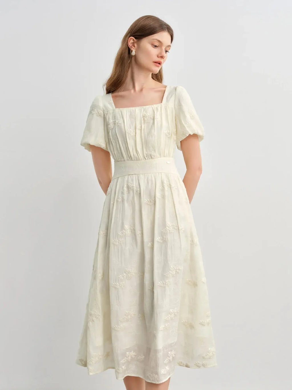 Women's Floral Embroidered Tea Length Dress
