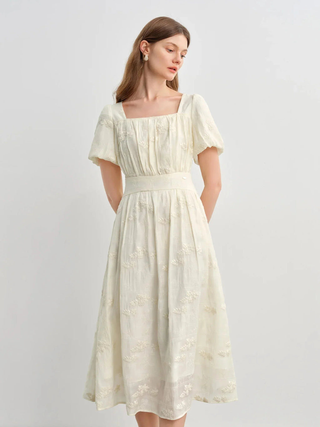 Floral Embroidered Square Neck Maxi Dress Summer