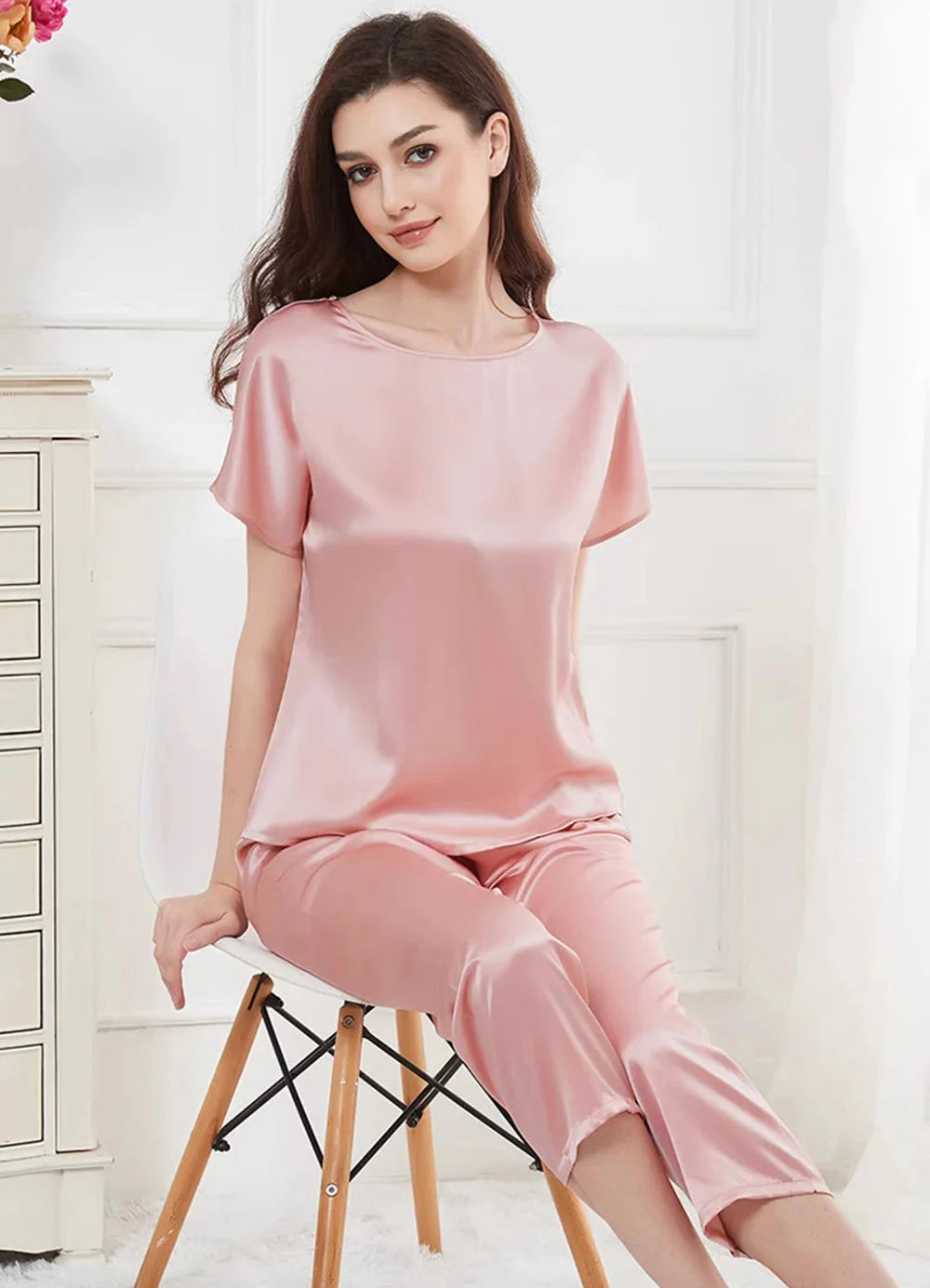 Women’s Mulberry Silk Capri Pajama Set 2-Piece Sleepwear