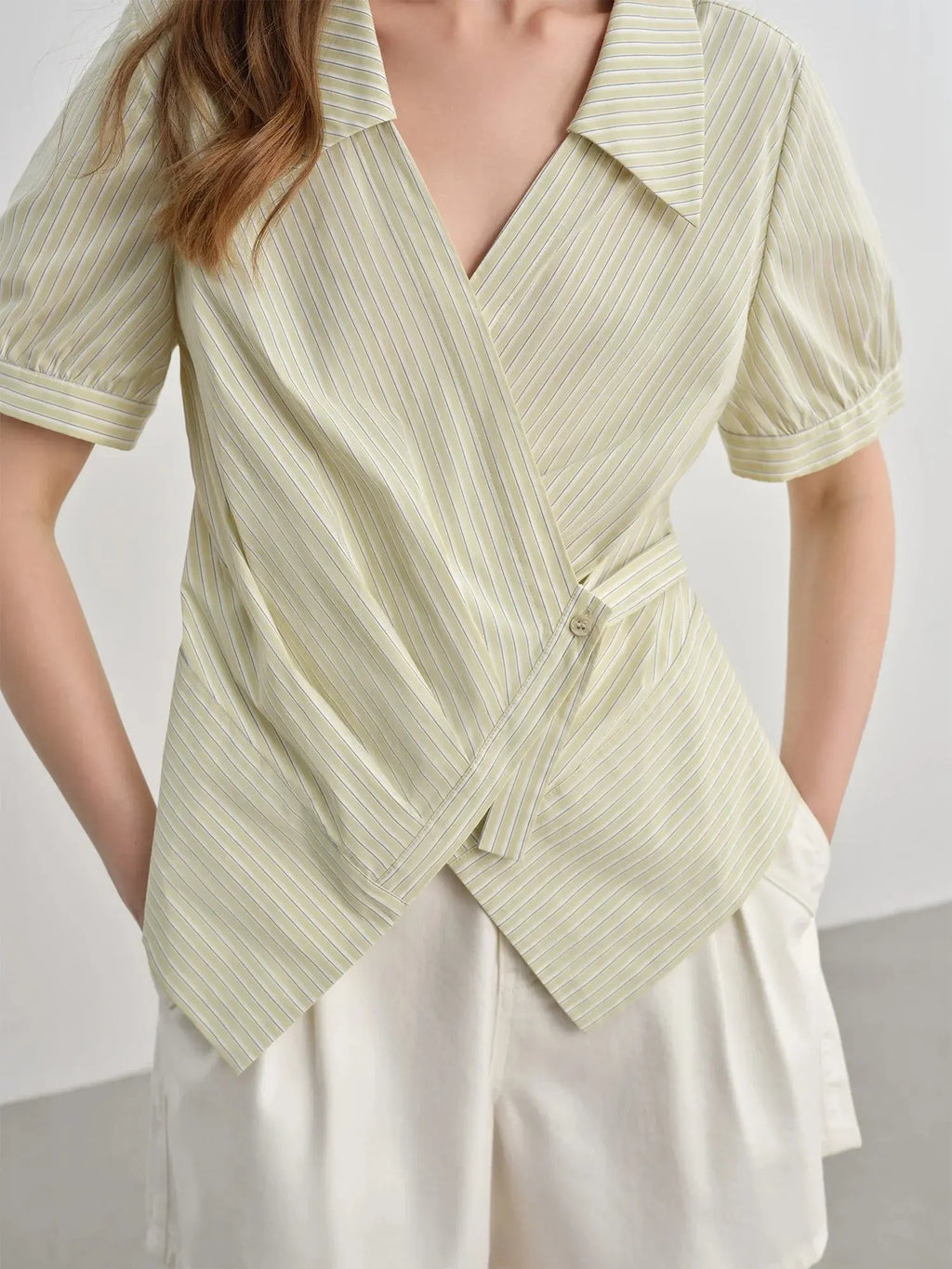Summer Women's Striped Wrap-Front V-Neck Shirt