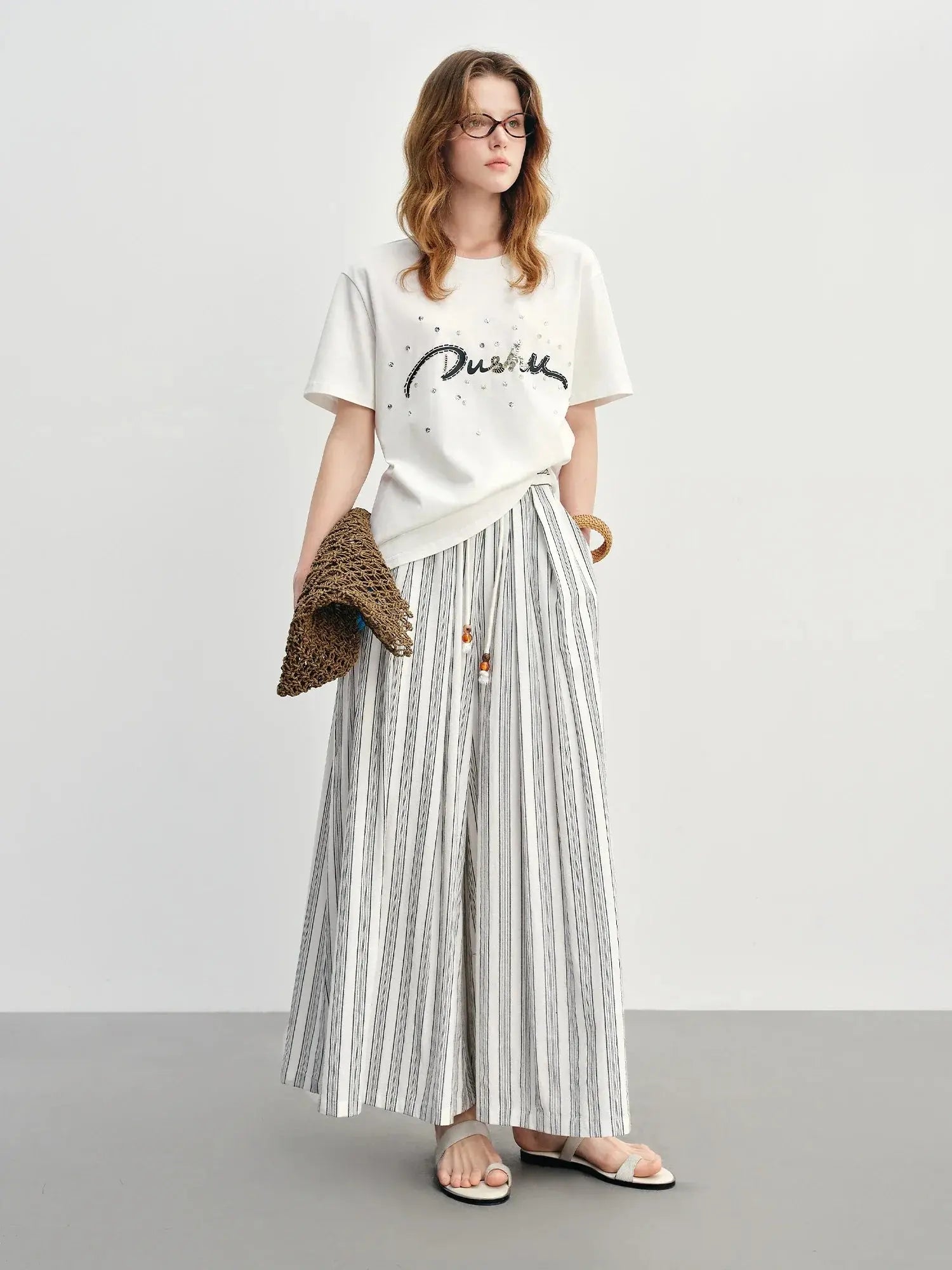 Minimalist Summer Drawstring Cotton-Linen Textured Trousers