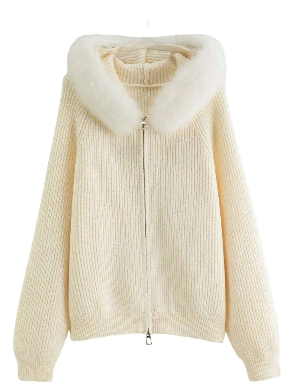 Women's Faux Fur Hooded Cardigan Winter Knit Outerwear