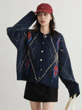 Vintage Diamond Knit Cardigan Warm Autumn Winter Sweater