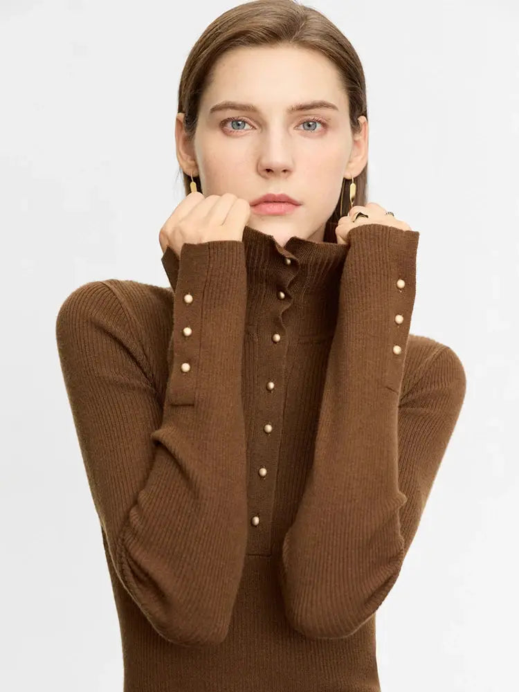 Women's Minimalist Half Cardigan Turtleneck