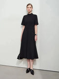 Elegant Autumn Short-Sleeve Drape Dress