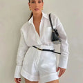 Cotton Linen Shirt & High-Waist Shorts Set
