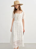 Plus Size White Burnout Dress Elegant Square Neck Summer