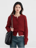 Red Round Neck Cardigan Twisted Raccoon Hair Knit