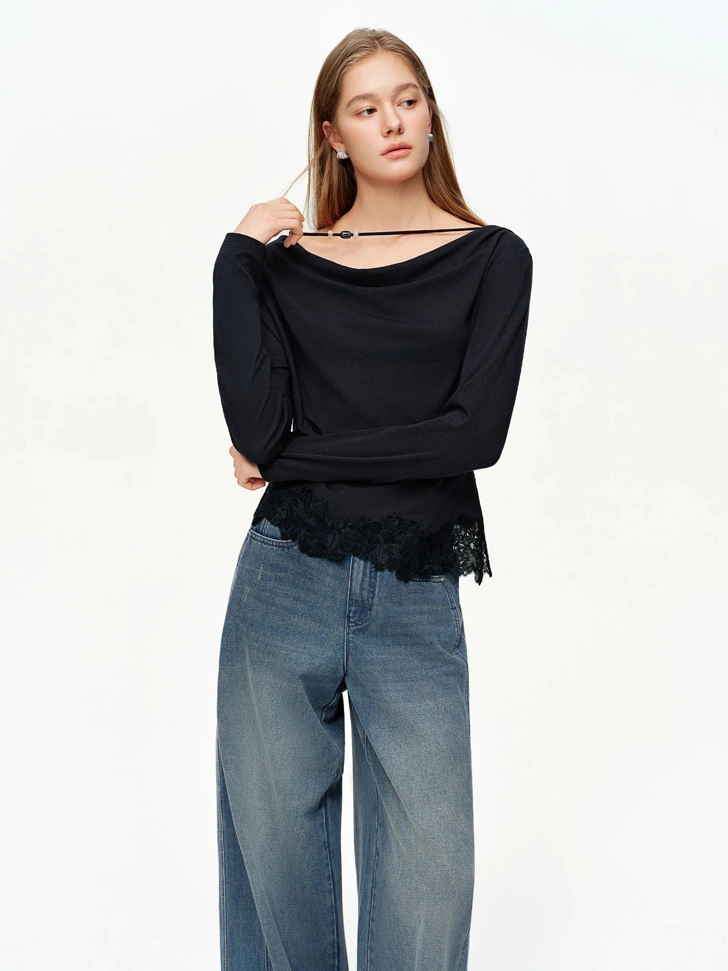 Elegant Lace Patchwork T-Shirt Slim Spring Commuter Top