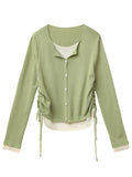 Slim Fit O-Neck Sweater Drawstring Waist Knit Jumper