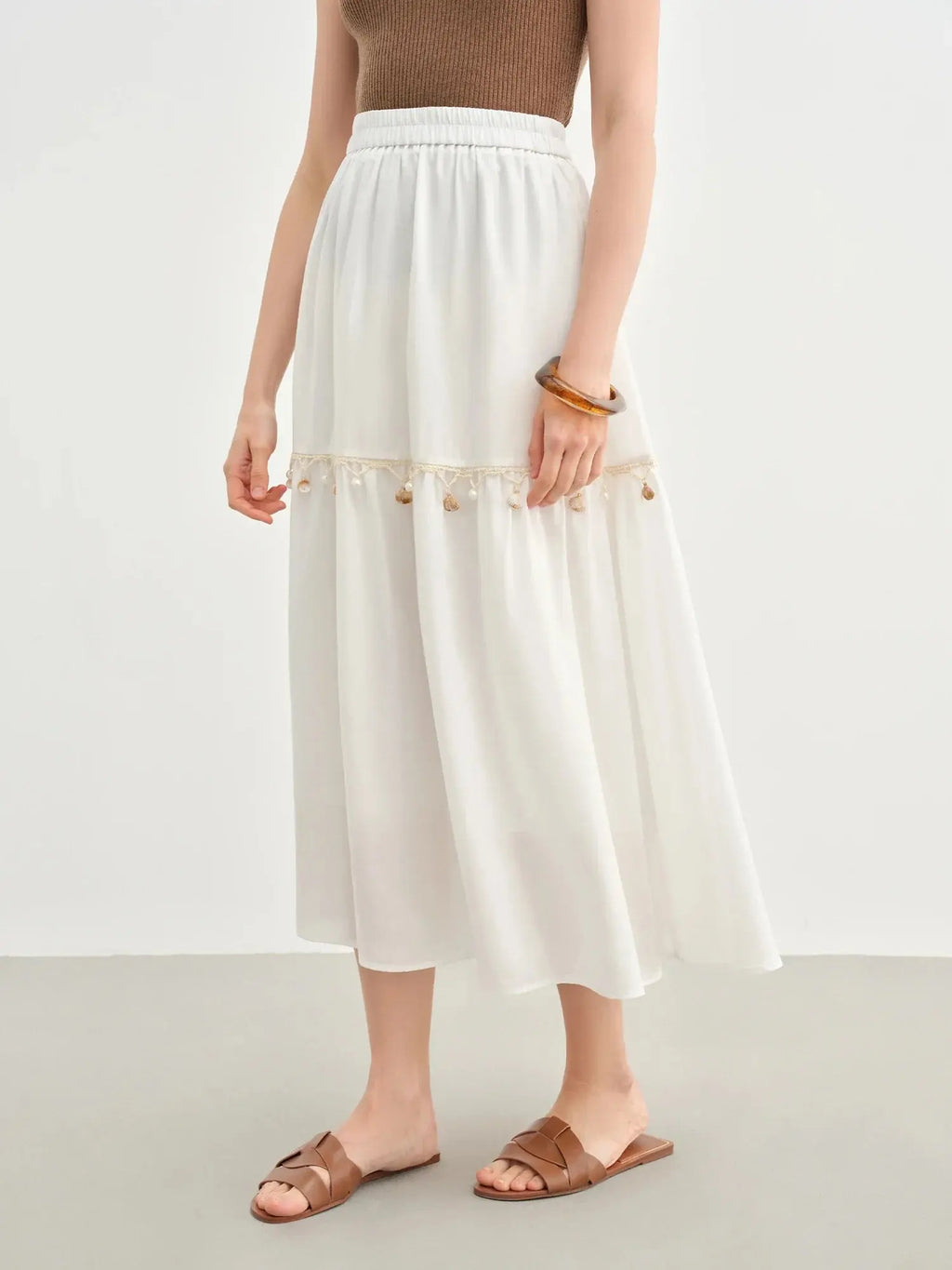 Women's Wave Pattern Shell Lace A-Line Umbrella Skirt