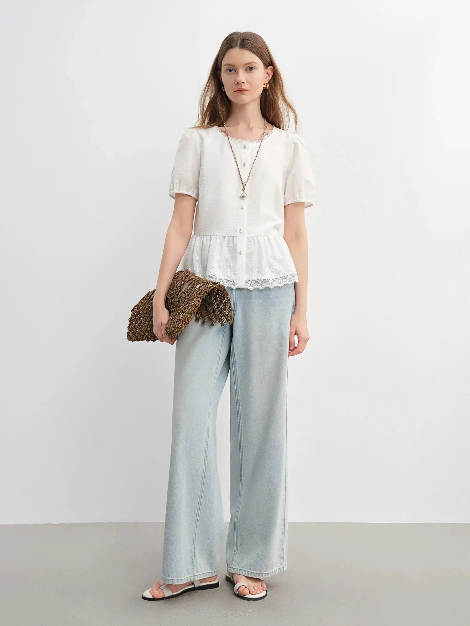 Lace Contrast Summer Blouse