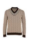 Fedeli Herringbone Virgin Wool V-Neck Knit Sweater