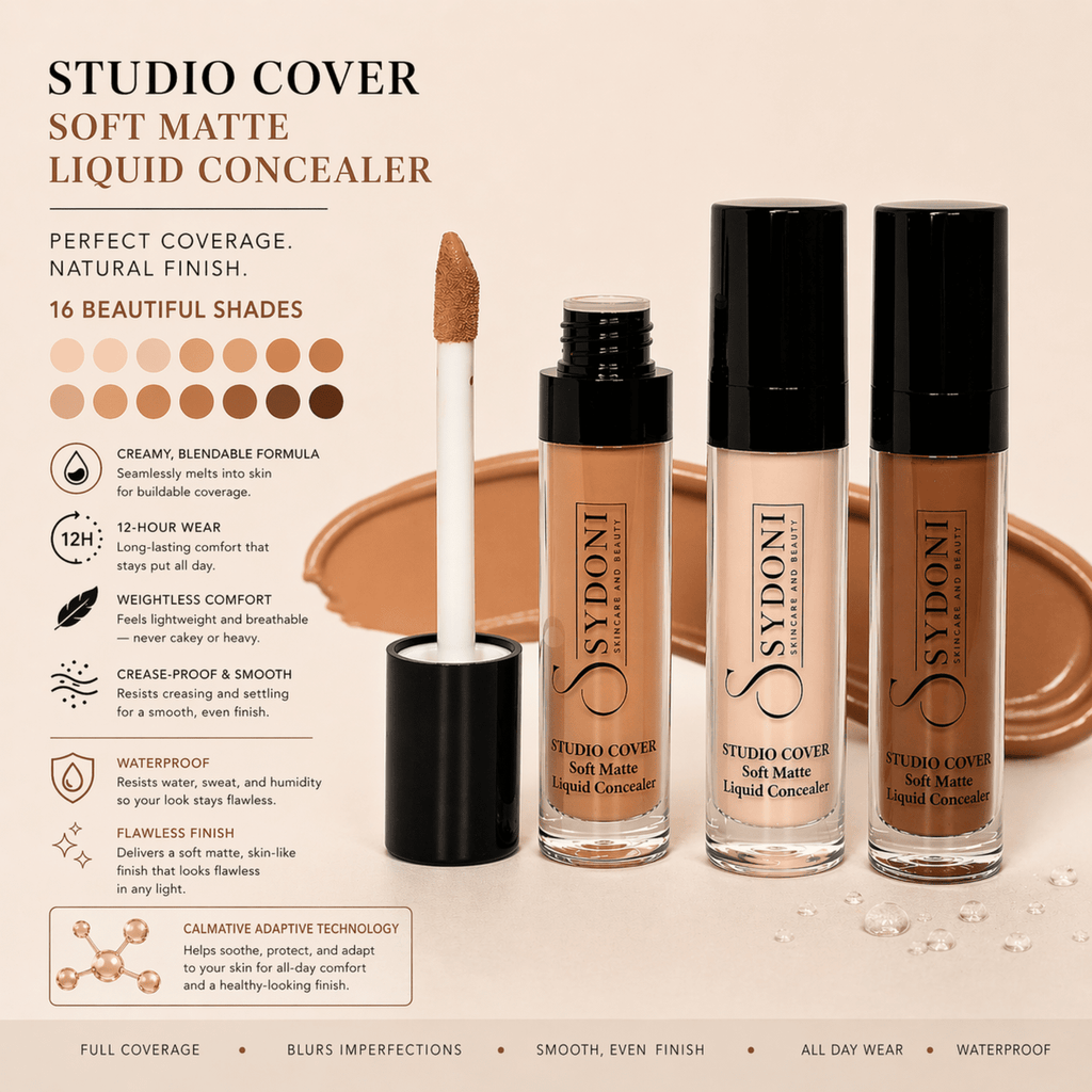 SYDONI STUDIO COVER SOFT MATTE LIQUID CONCEALER – Flawless Coverage, Seamless Finish 0.35 OZ.