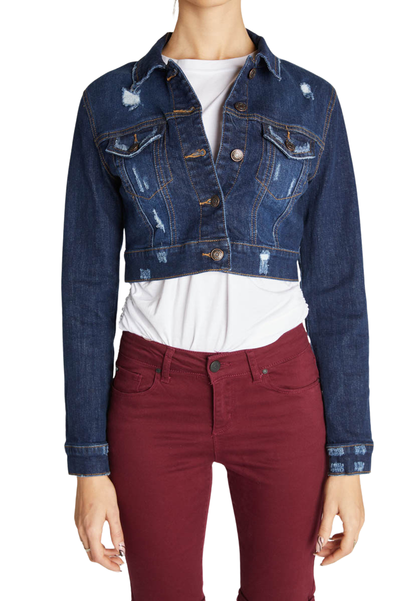 Destructed Cropped Denim Jacket