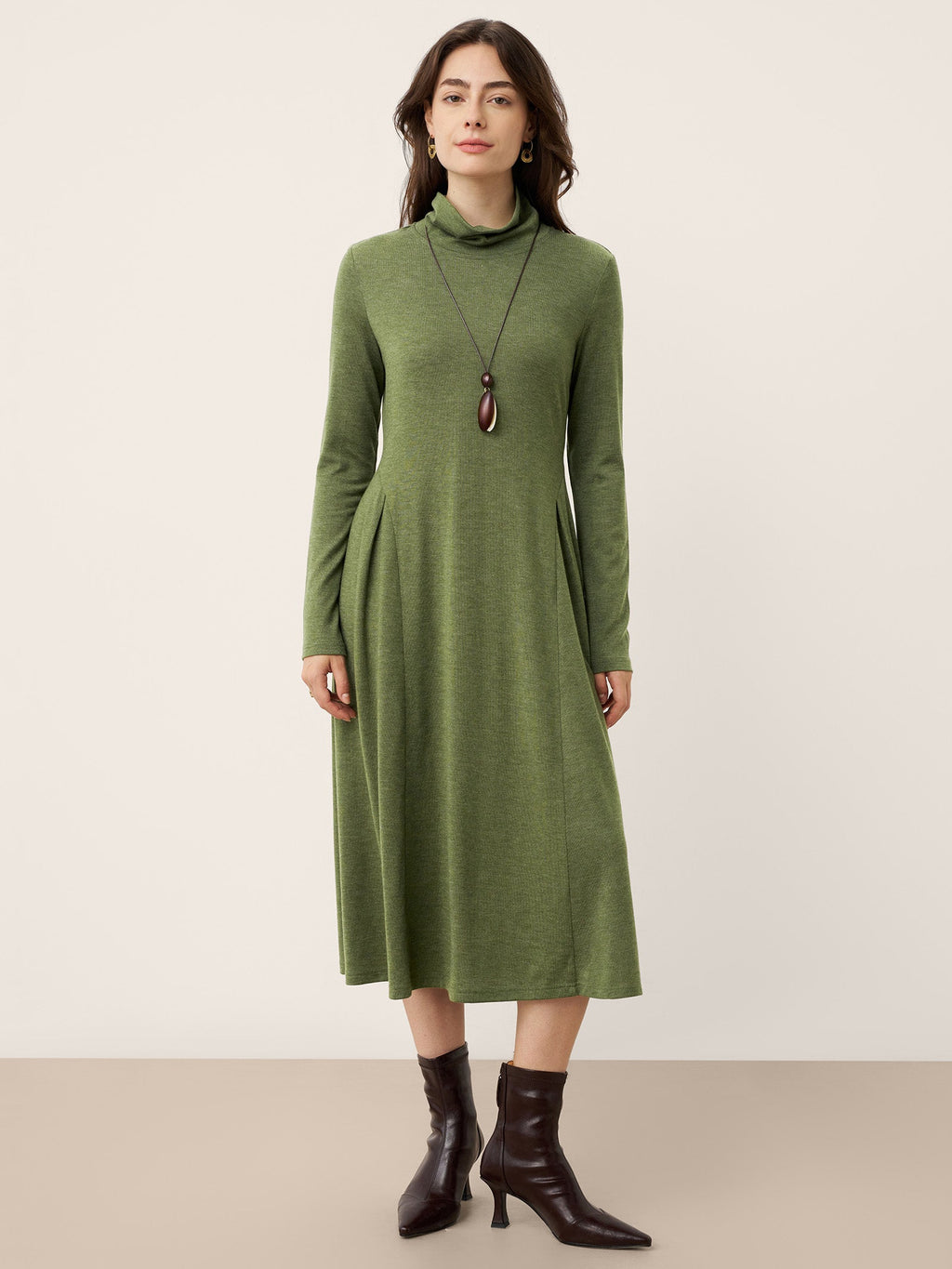 Wool Sculpted Pleats Turtleneck Maxi Dress BRIAR
