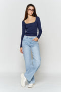 High Rise Wide Leg Jeans with Silver Glitter Effect