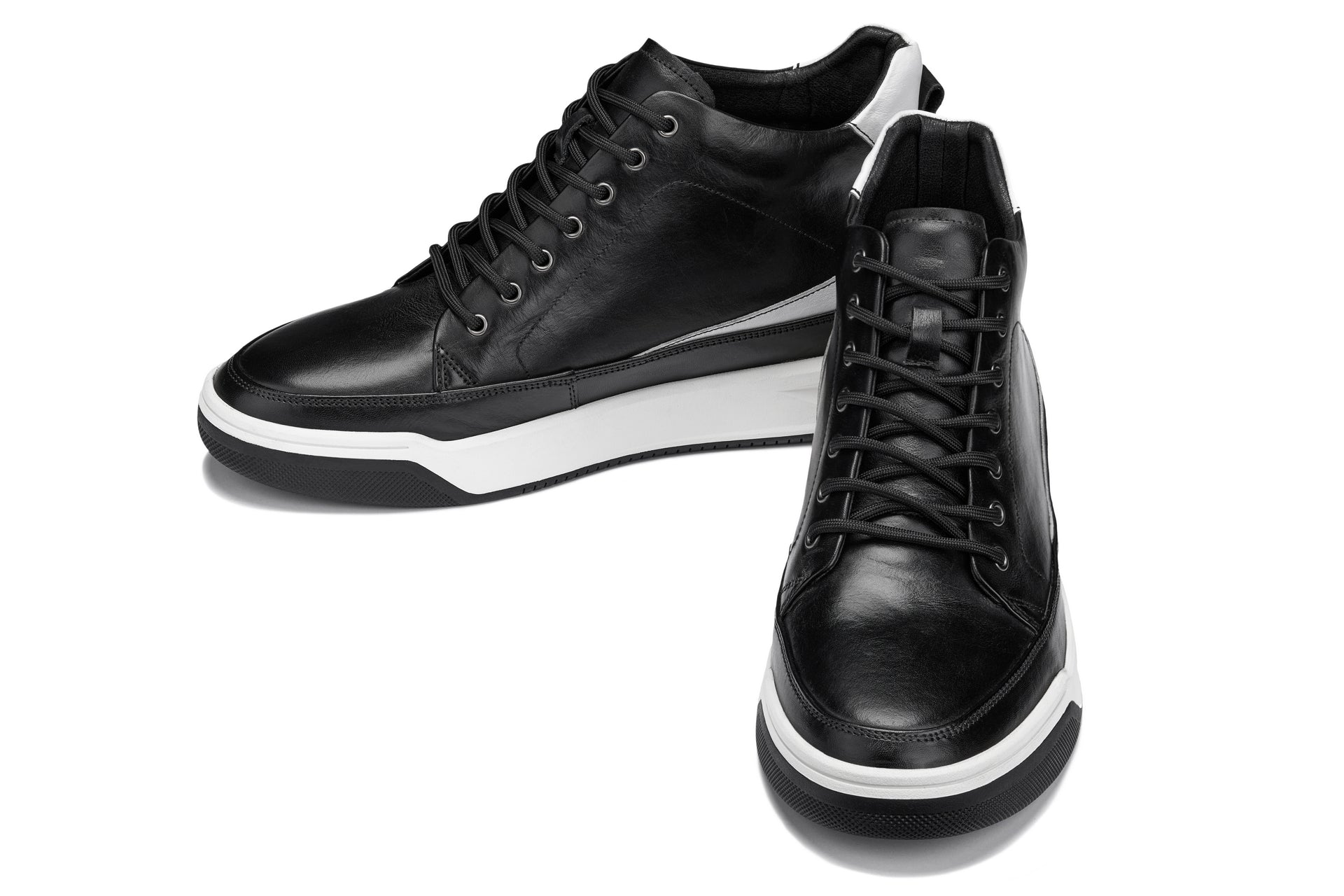 CALTO - Y7150 - 2.6 Inches Taller (Black) - Leather Ankle Top Sneak-Boot