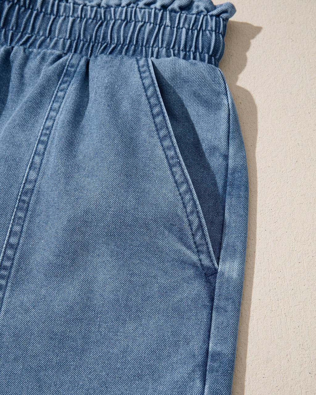Violet Smocked Elastic Waist Denim Shorts