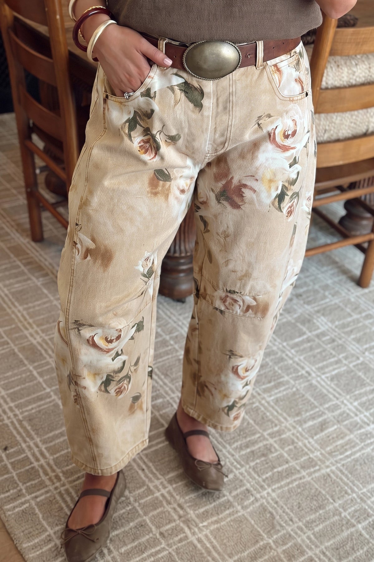 Meadow Floral Print Relaxed Barrel Jeans
