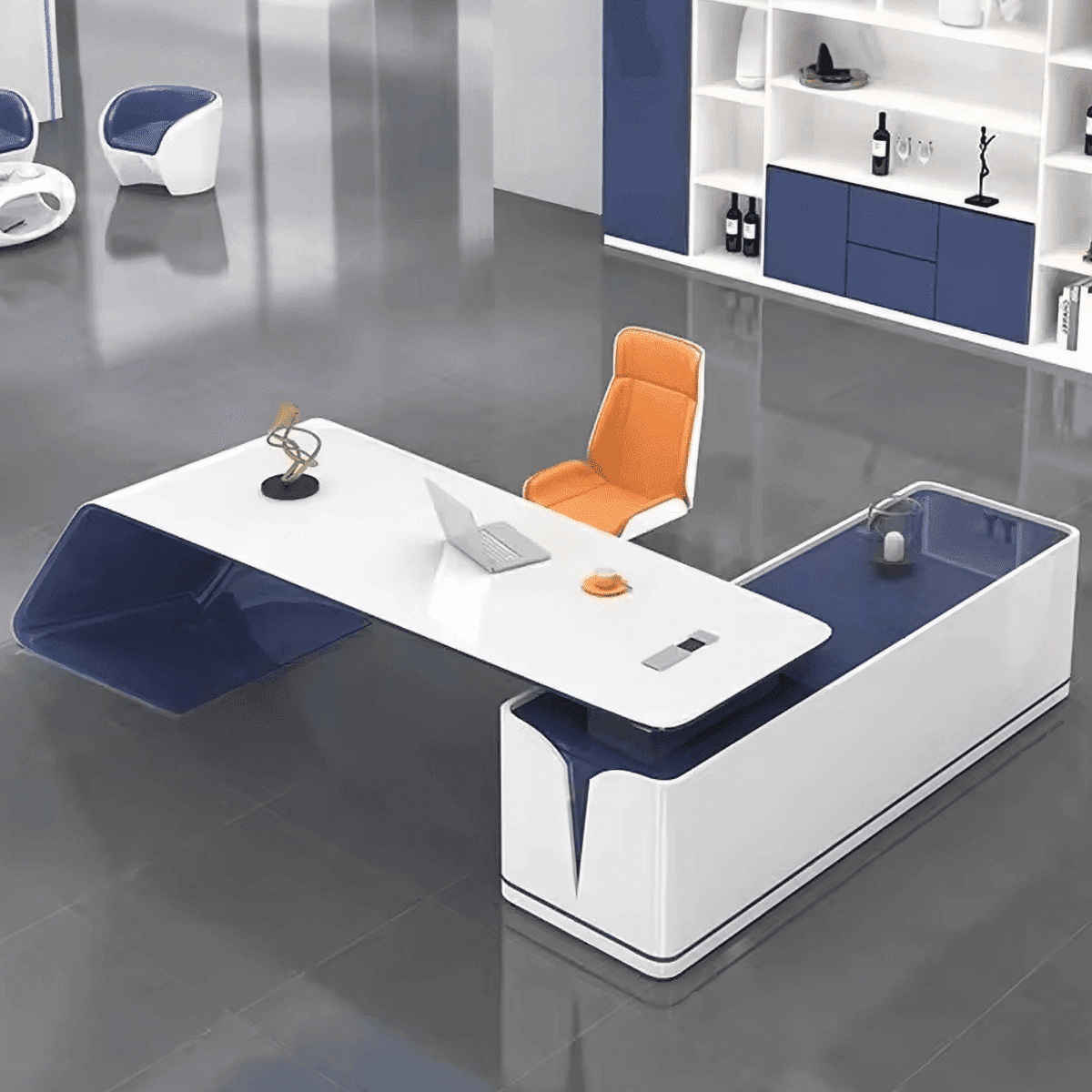 Euclid · Modern White L-Shaped Executive Desk