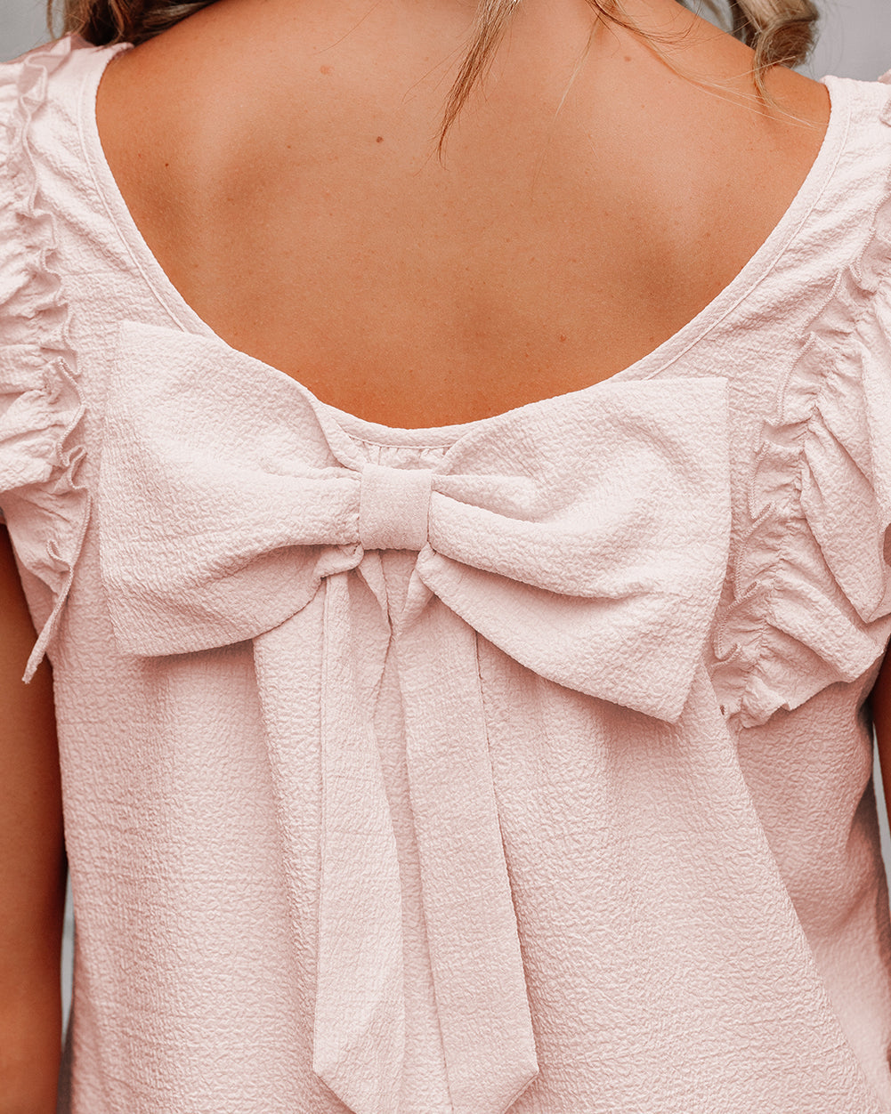 Macie Flutter Sleeve Square Neck Bow Back Mini Dress