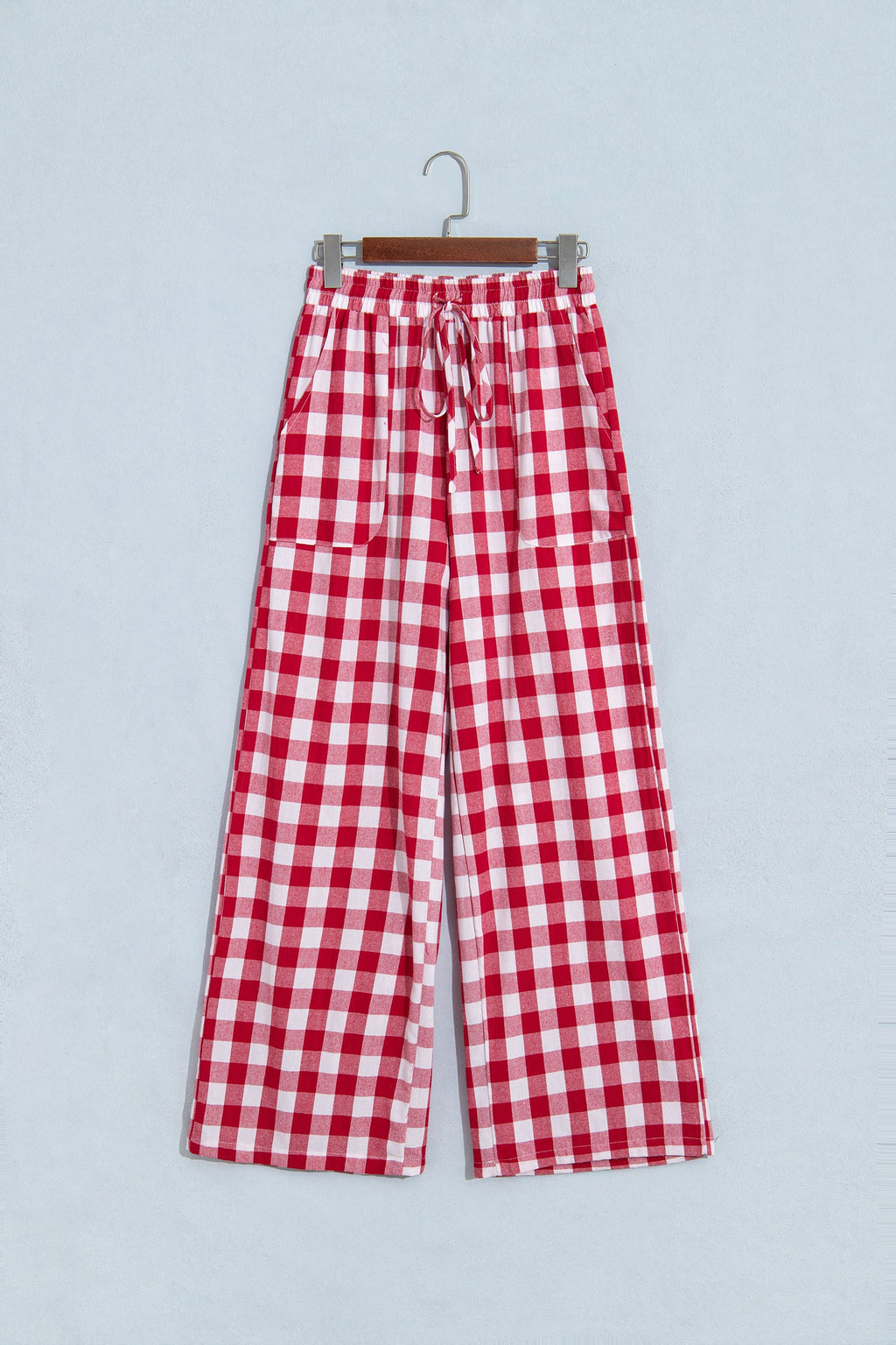 Gingham Tie Elastic Waist Shift Pants