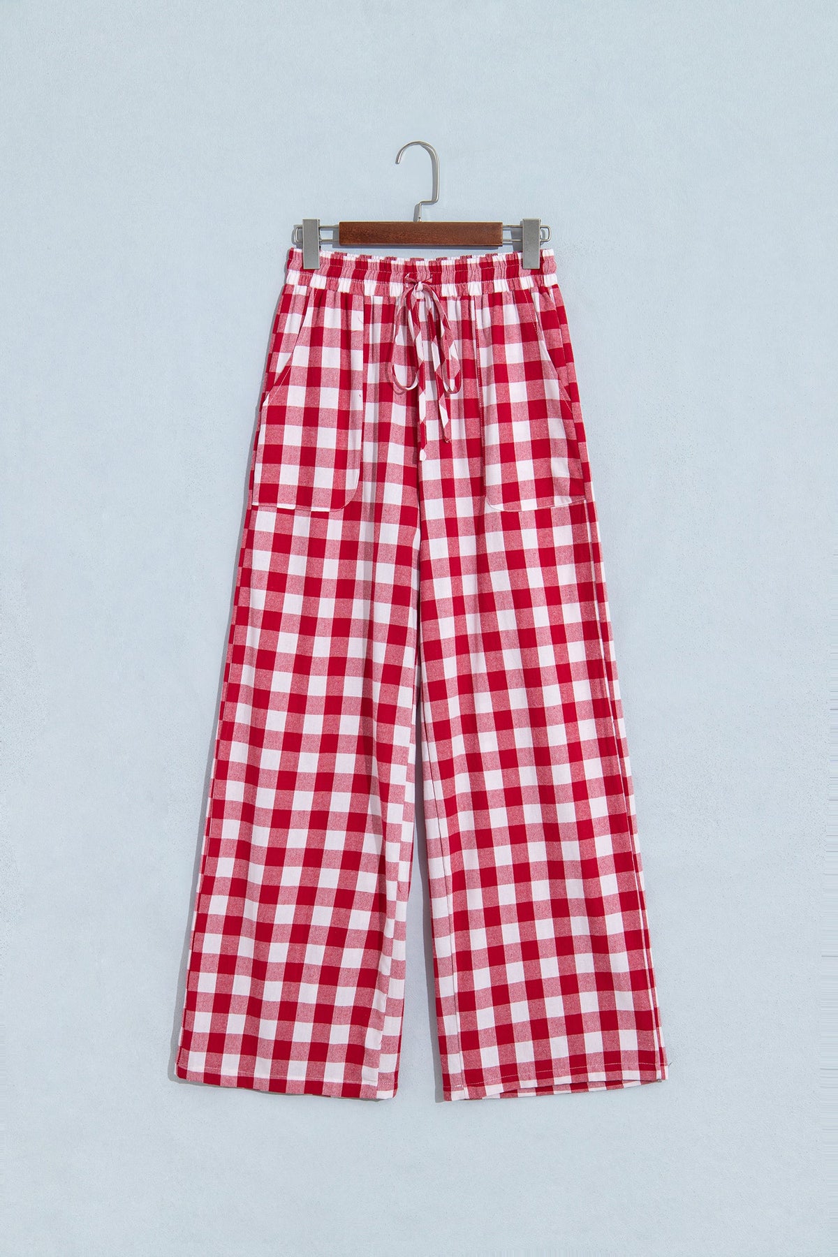 Gingham Tie Elastic Waist Shift Pants