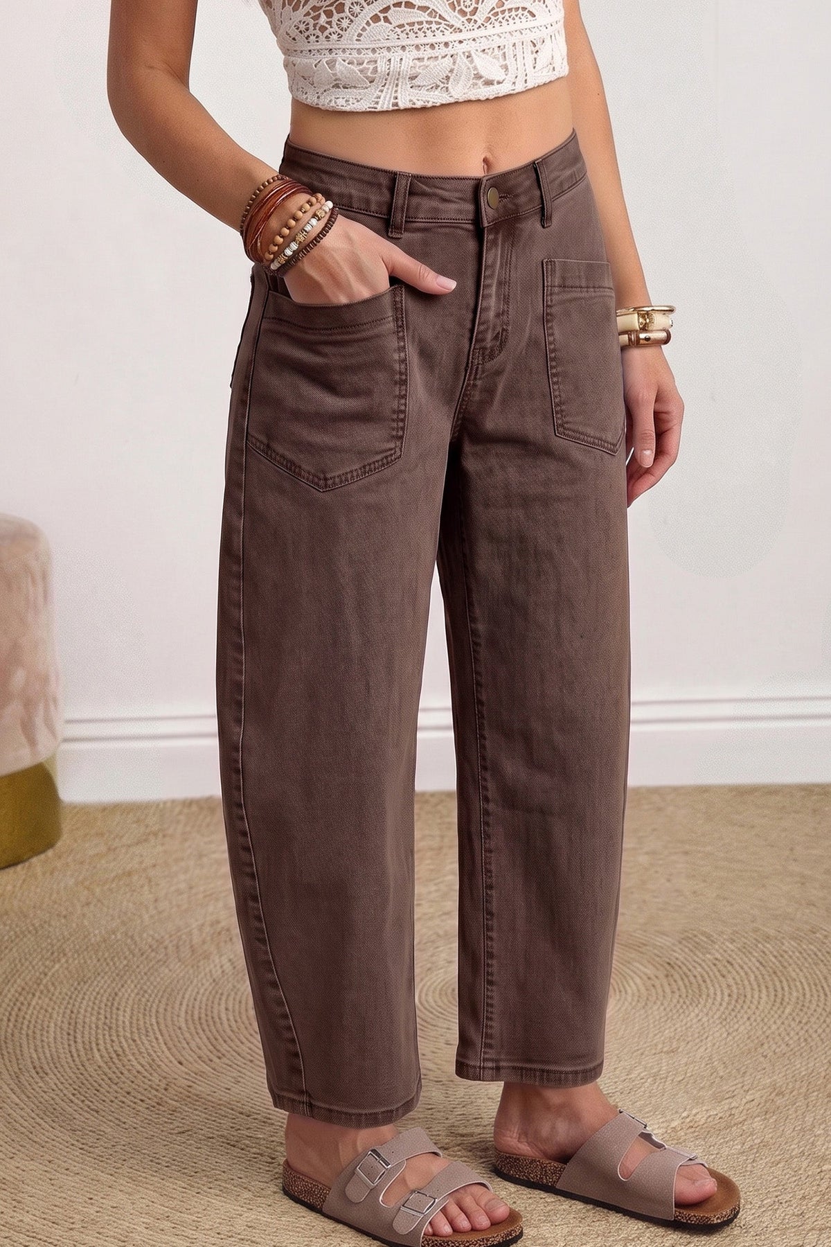 Briar Square Patch Pocket Ankle-length Barrel Jeans