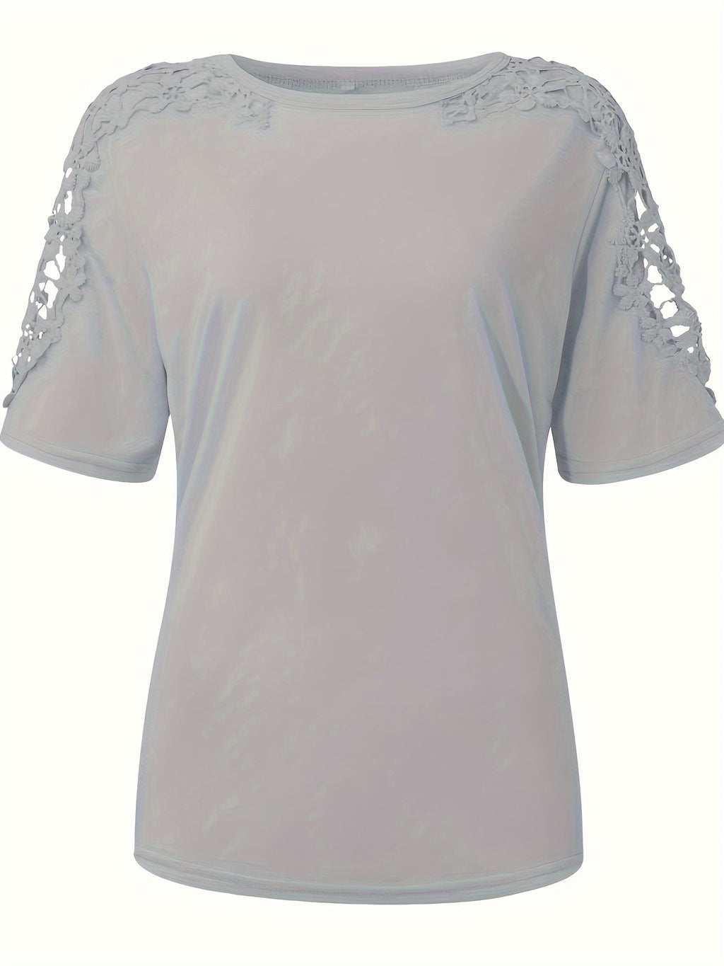 Lace Pullover T-Shirt, Elegant Crew Neck Short Sleeve Summer T-Shirt, Women'S Clothing