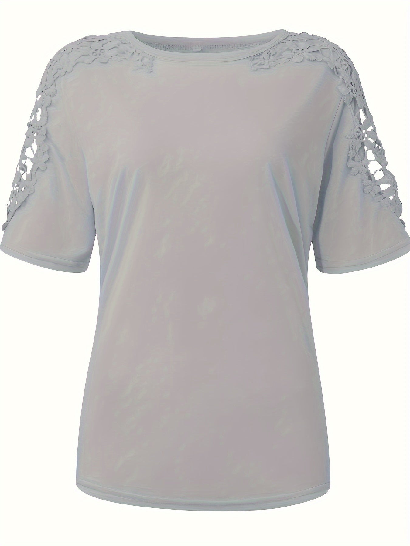 Lace Pullover T-Shirt, Elegant Crew Neck Short Sleeve Summer T-Shirt, Women'S Clothing