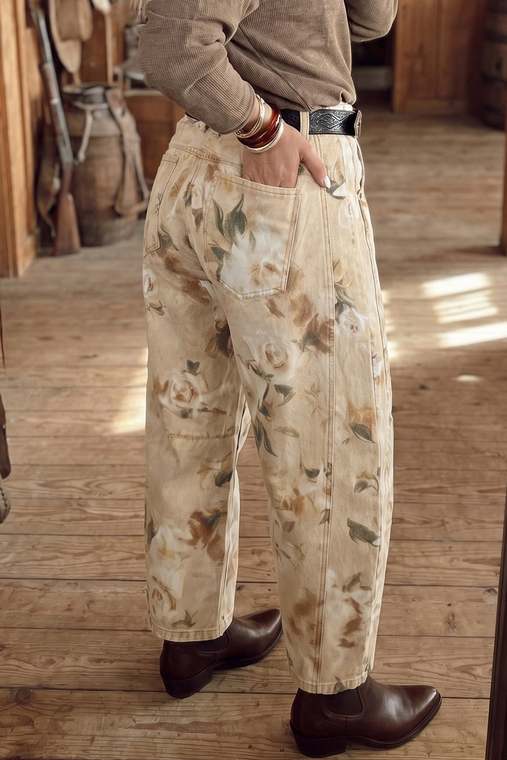 Meadow Floral Print Relaxed Barrel Jeans
