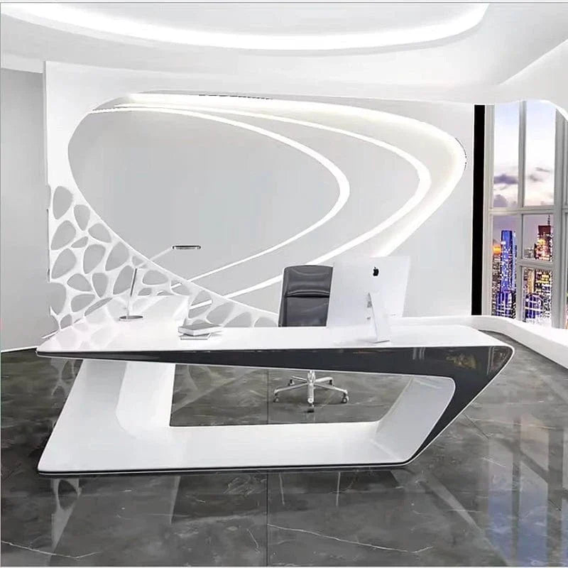 Chevron · White L-Shaped Executive Desk