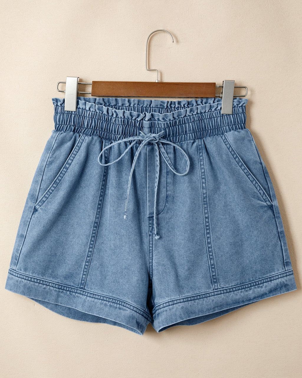 Violet Smocked Elastic Waist Denim Shorts