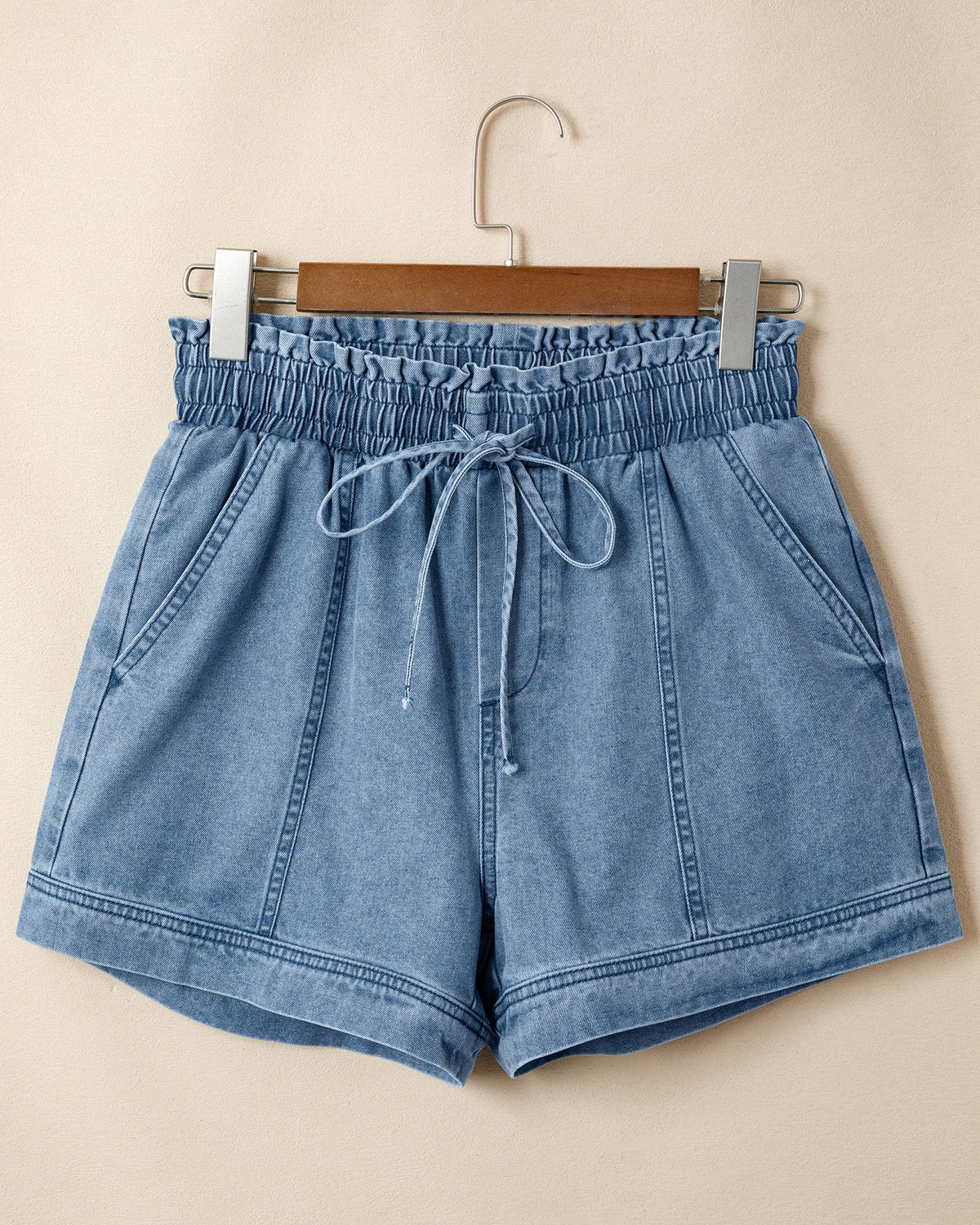 Violet Smocked Elastic Waist Denim Shorts