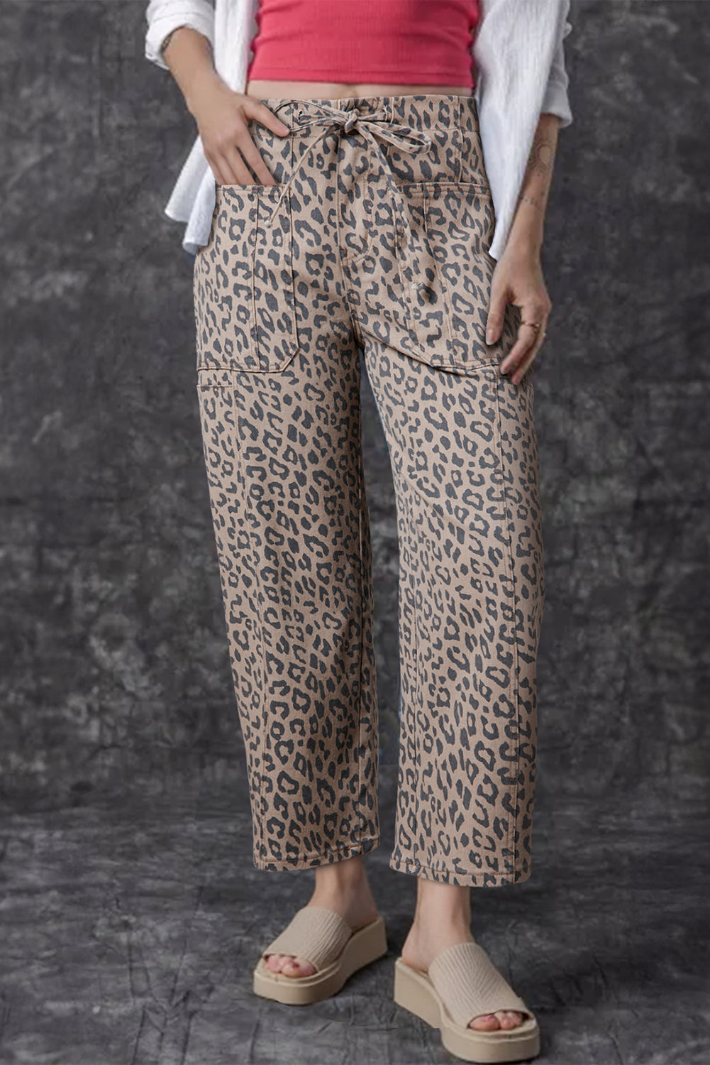 Collins Drawstring Elastic Waistband Pocketed Barrel Jeans