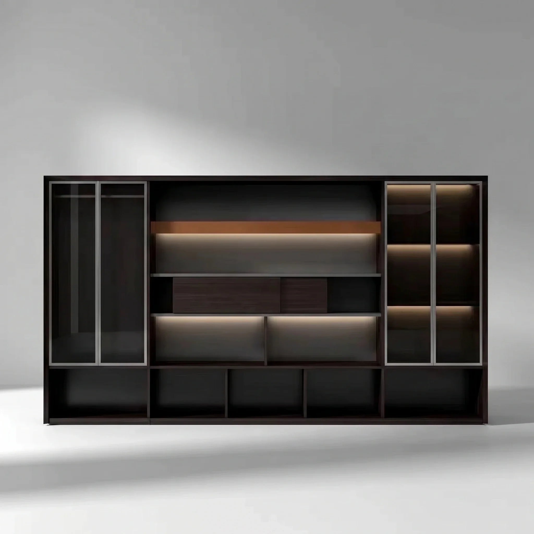 Fulton · Office Shelves w/ Integrated Lighting & Closet Storage
