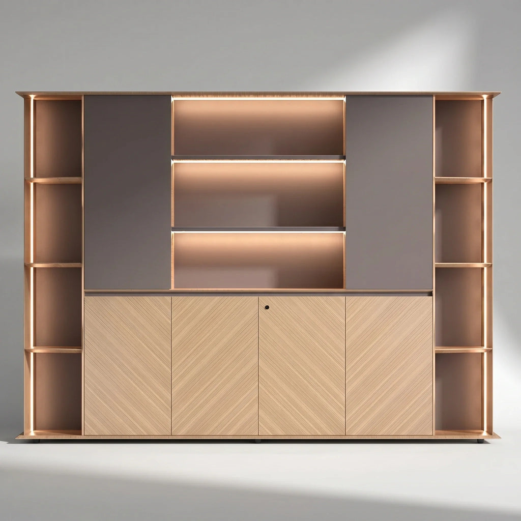 Sona · Office Shelves w/ Lighting & Cabinets
