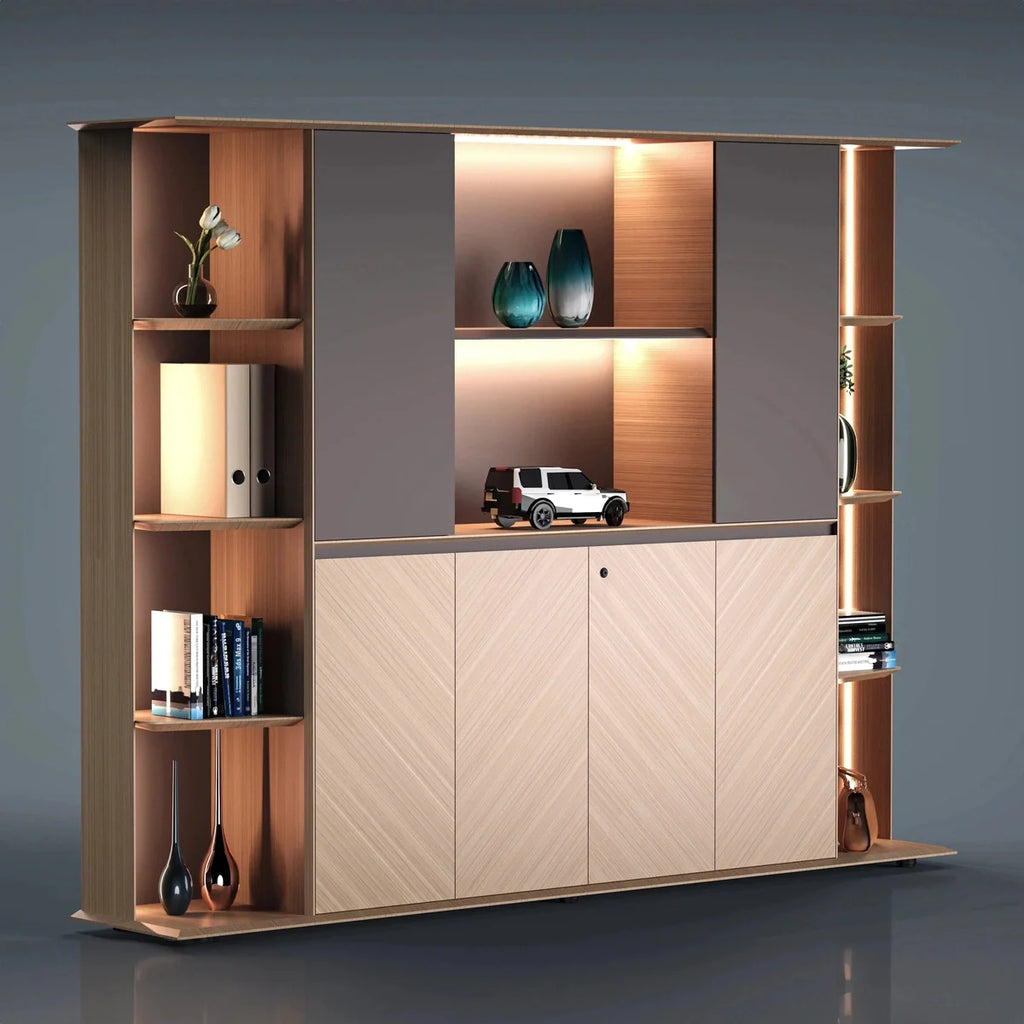 Sona · Office Shelves w/ Lighting & Cabinets