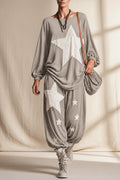 Women's Star Print Oversized Batwing Long-Sleeve Sweatshirt & Harem Balloon Trouser Set
