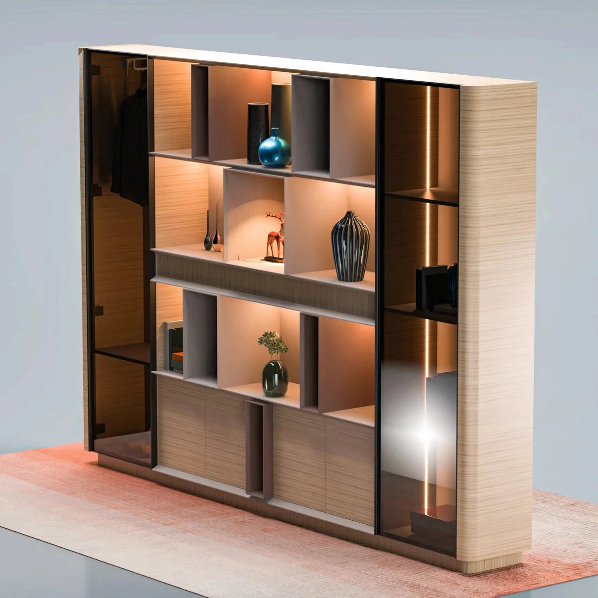 Sonum · Office Shelving Wall Unit w/ Integrated Lighting & Storage Cabinets